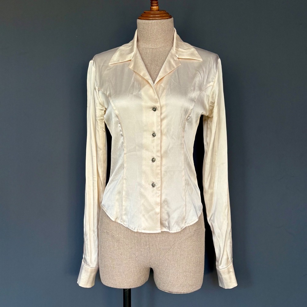 New w Tags - 1990s Todd Oldham Cream Silk Blouse | Size Small | Rare Deadstock - Picture 2 of 13